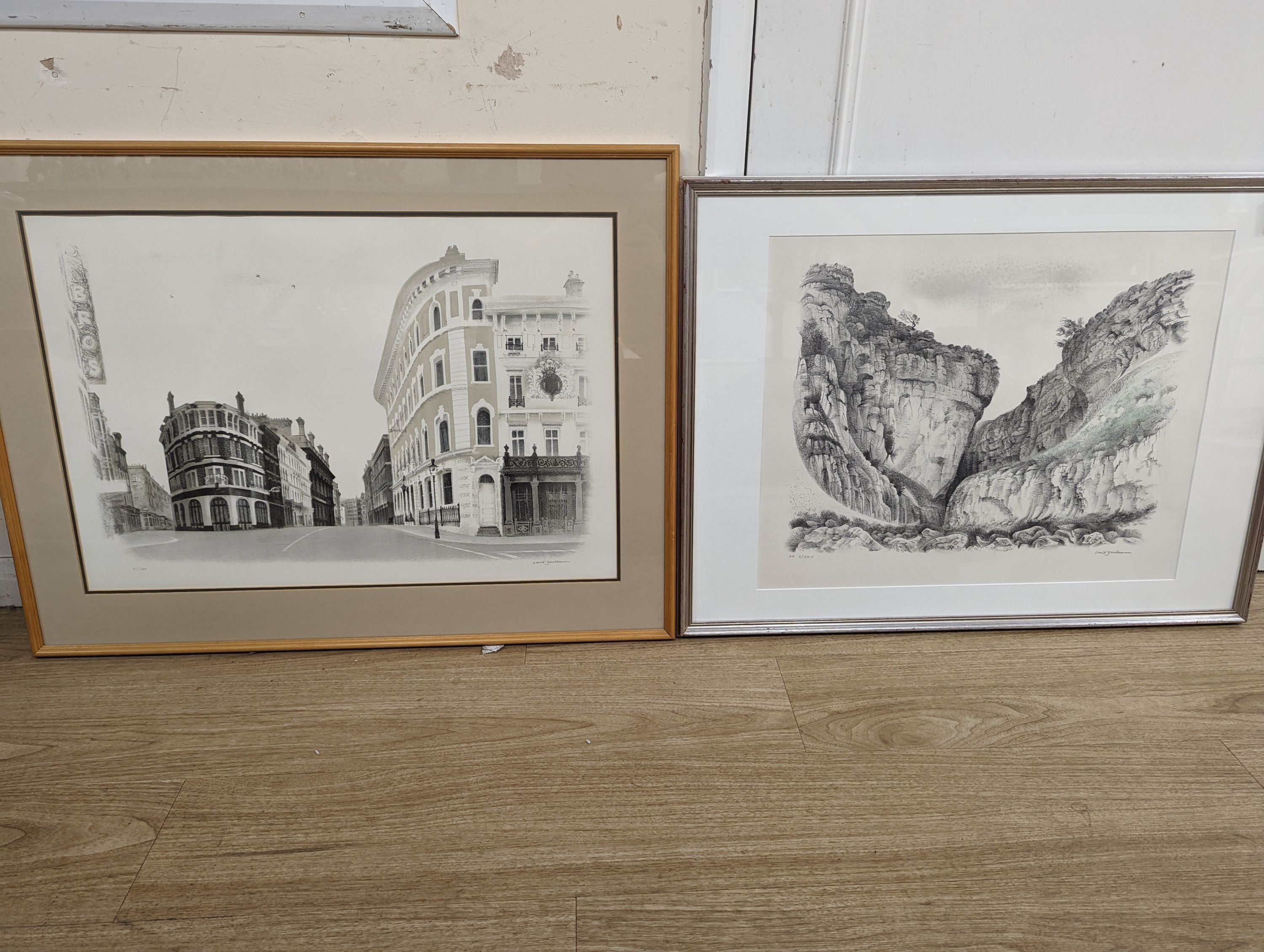 David Gentleman (b.1930), two lithographs, “Rocky Gully is Gordale Scar, North Yorkshire 1978. Provenance The Tate. The “Street Scene” is Covent Garden, London. Both Curwen Press., signed in pencil and numbered, largest